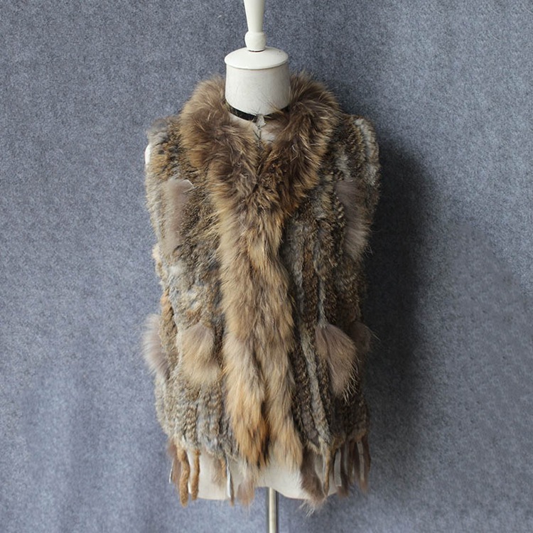 Haining real fur fur called flower shirt rabbit fur woven vest raccoon fur collar European and American AliExpress supply