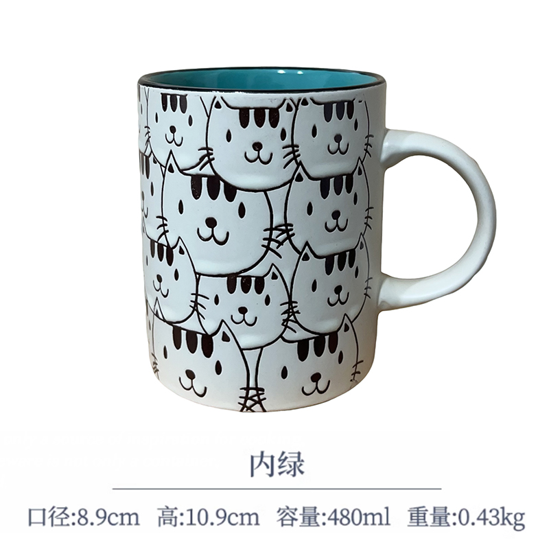 Cerámica bajo vidriado pintado a mano linda taza de gato taza de agua taza de desayuno taza de avena pareja micro pomelo