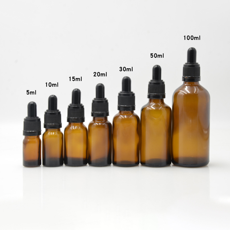 Botellas de vidrio ámbar para aceites esenciales | A prueba de luz, con gotero o bola rodante, lista para usar