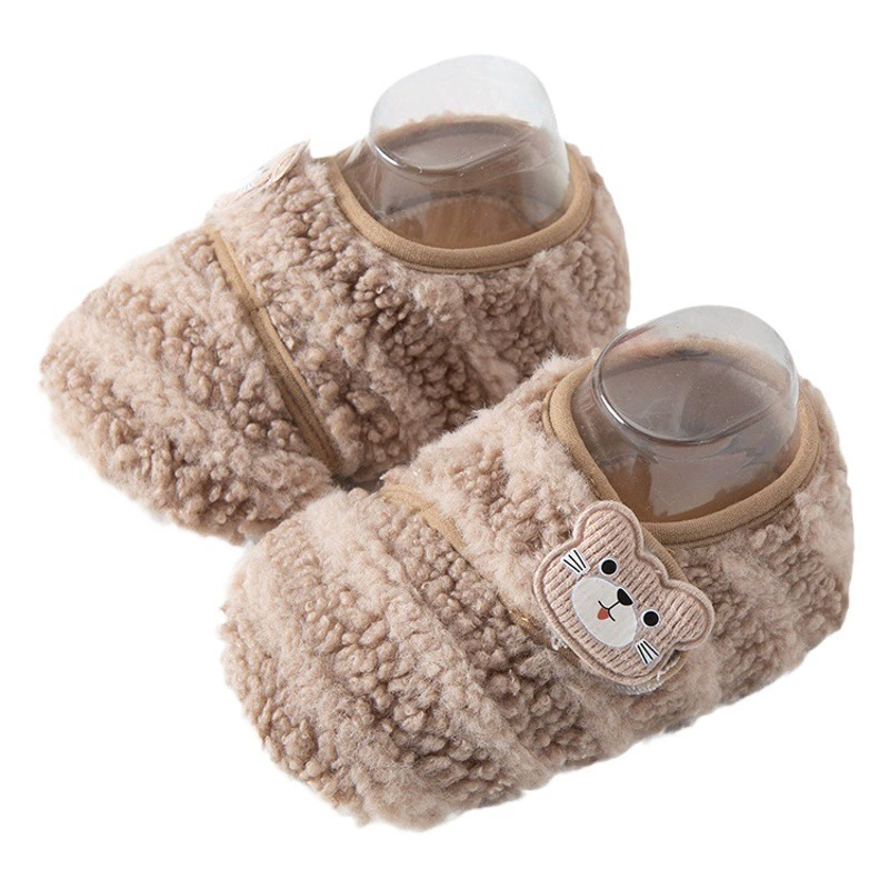 Детская обувь осенне-зимняя обувь для мальчиков и девочек, носки на липучке, детская мягкая подошва для раннего образования, домашняя нескользящая обувь на флисовой подкладке