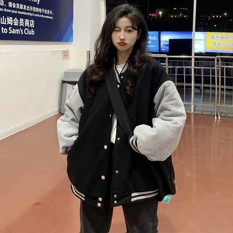 Autumn/Winter Thickened Loose Baseball Jacket, Korean Style, College Style, Color Block, Unique and Stylish, Trendy Brand, Thickened and Warm