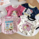 Summer new cartoon western style cute girls baby wave dot plaid color stitching short sleeve T-shirt jacket wholesale