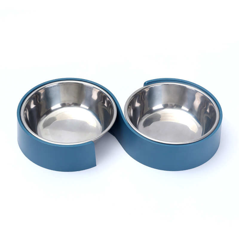 Cat Bowl de acero inoxidable en forma de S para mascotas doble tazón de alimentación para perros tazón antidetonante para beber vajilla para mascotas al por mayor transfronterizo