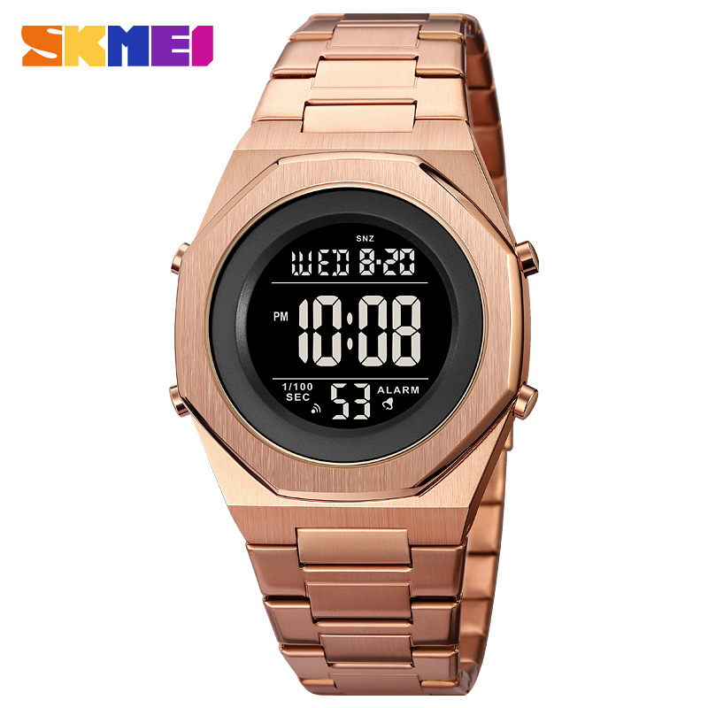 Skmei skmei moda octogonal correa de acero reloj electrónico de los hombres pantalla digital multifuncional reloj luminoso hombres 2066