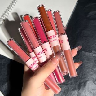 Herorange Series Double-Ended Lip Glaze Matte Velvet Whitening Lip Gloss Long-Lasting Color Hydrating Pouty Lips