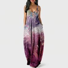 新款亞馬遜夏季清涼款吊帶長裙星雲印花3D數碼印花氣質街頭連衣裙