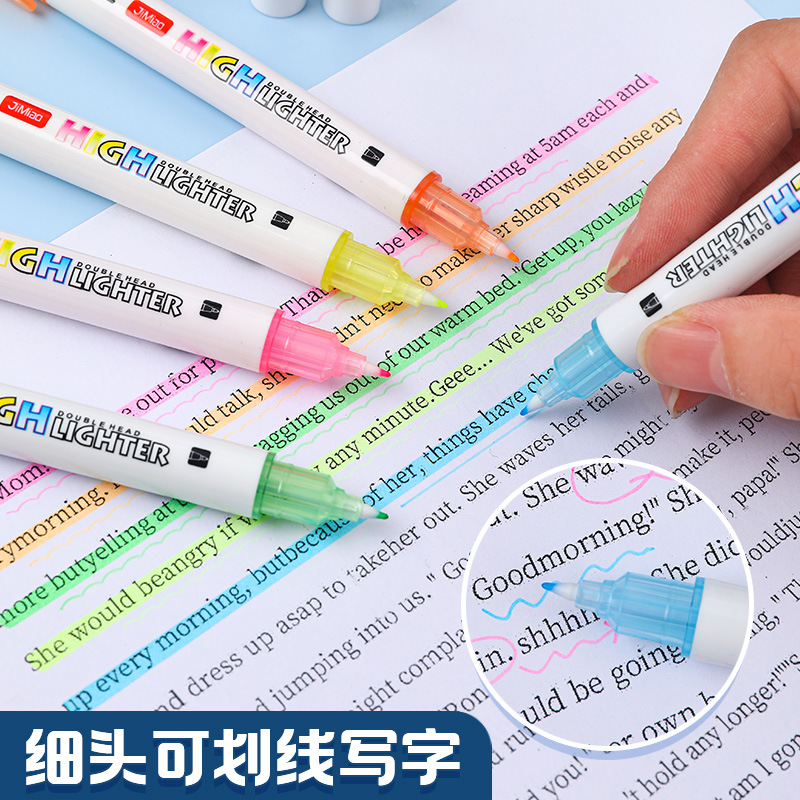 Nueva ventana pluma fluorescente Diario del estudiante pluma de marcado cabeza de la pluma de cristal pluma fluorescente de doble cabeza de alta apariencia papelería