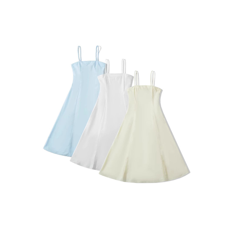 European and American Retro Elegant Simple Sleeveless Slim A-Line Suspender Dress Women's Pure Color Seaside Vacation Long Dress