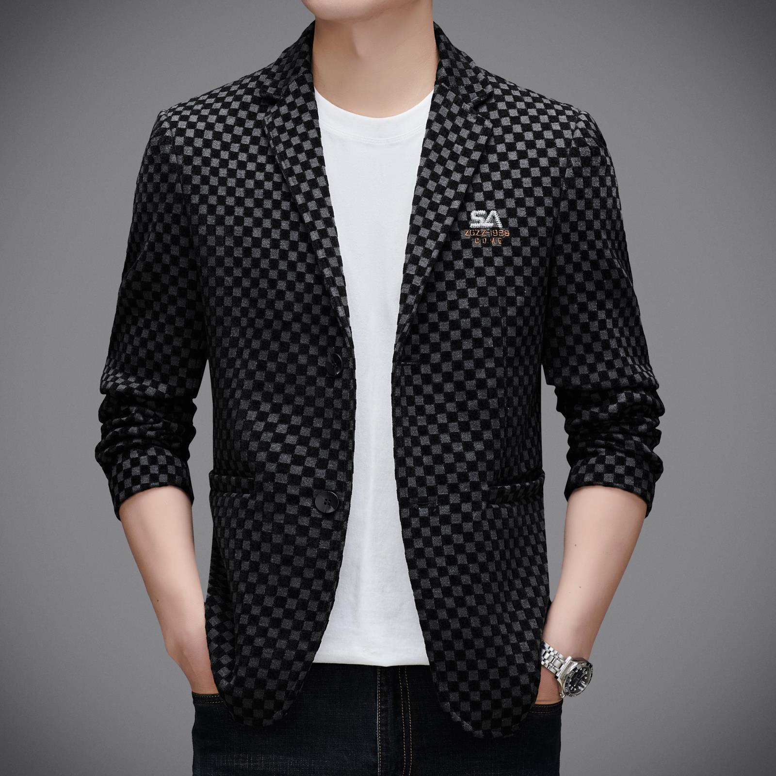 专柜品质格子休闲西服外套男2025春秋季新款韩版潮流男士西装代发