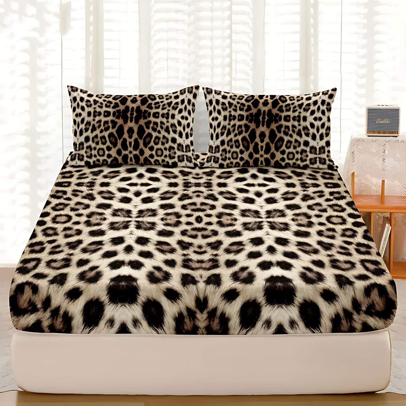 TEMU / JIT Transfronterizo suministro directo multicolor leopardo tema impresión digital 3D abrasión colcha de colcha de almohada conjunto