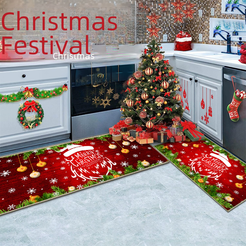 Julefest Feriedekoration Køkken Gulvmåtte Xuan Tube Smudsafvisende fodmåtte Indgangsdør dekoration dørmåtte Badeværelsesmåtte_voghion.com