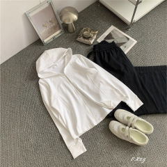 018 韩版连帽卫衣女秋季新款薄款纯色oversize女式上衣拉链外套开
