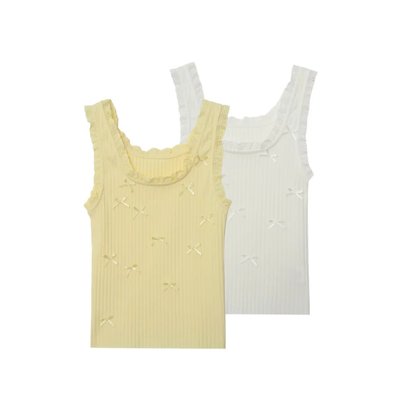 Z Summer New Women's Clothing Sweet and Spicy Style Fashionable Lace Bow-Decorated Sleeveless Ribbed Vest T-Shirt 0858317