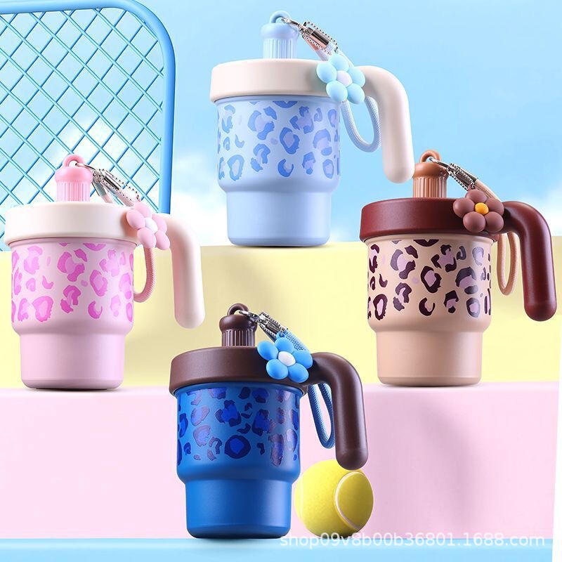 Cool Leopard Print Thermos Cup for Women, Stylish Travel Mug with Handle, 610ml Large Capacity, Keeps Cold and Hot Beverages