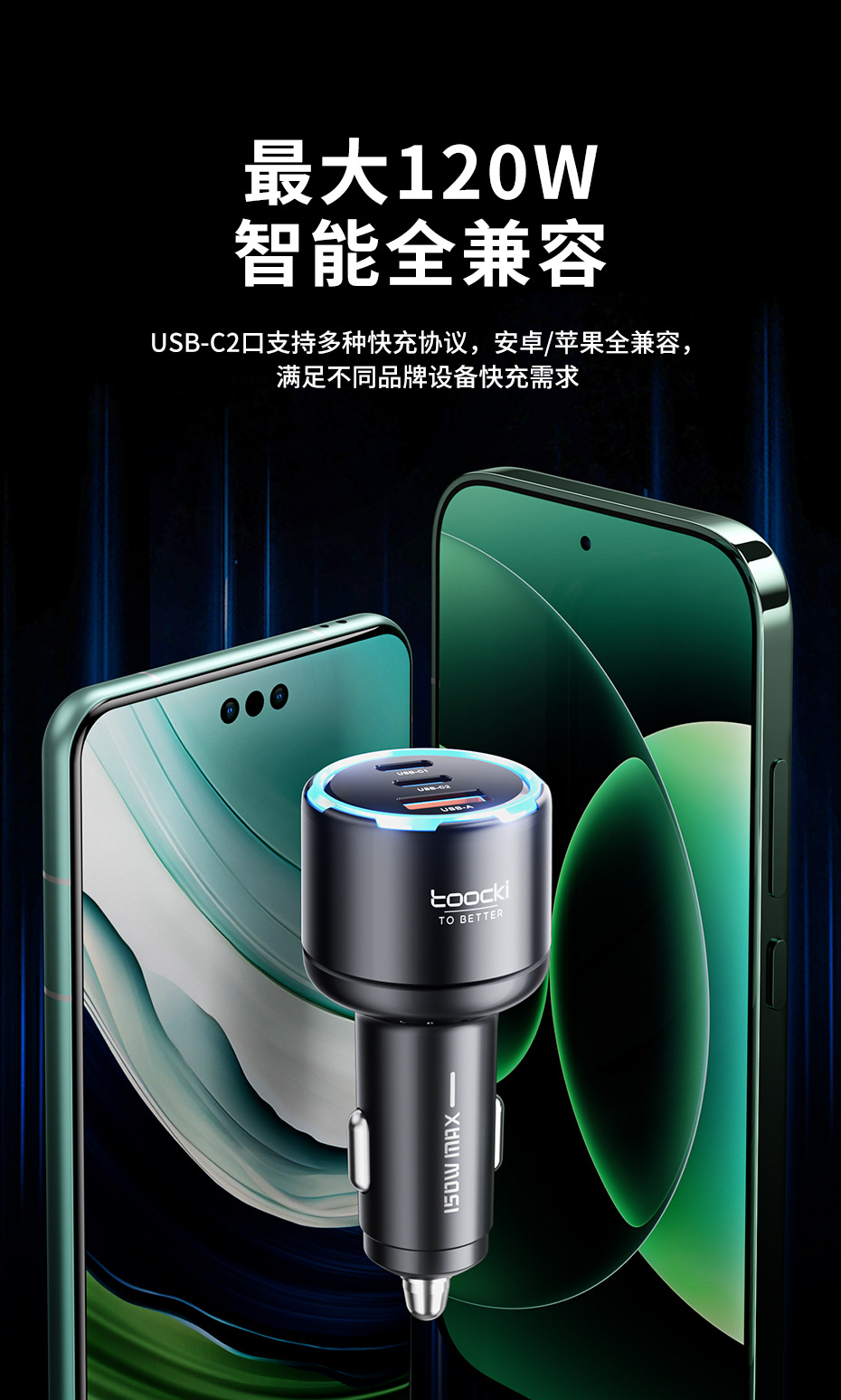 Tucci Car Charger 2C1A Independent Pd100W Car Charger Plug Suitable for Huawei, Apple, and Android Fast Charging Car Charger