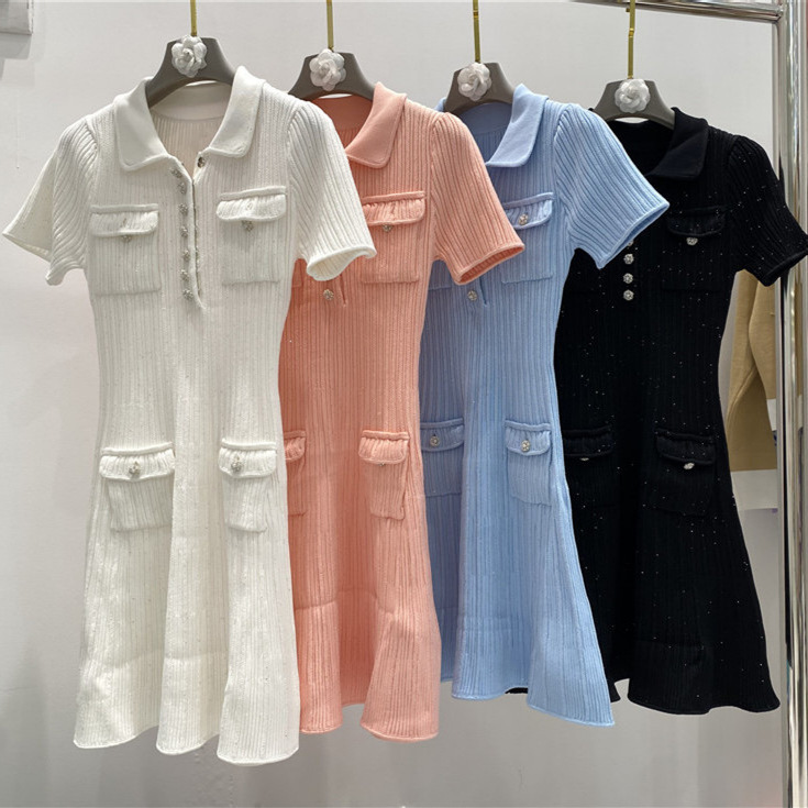 High-Quality Fine Workmanship, Lapel Half-Open Front, Short-Sleeve Sequined Silver Thread Slim-Fit Elegant Dress for Women, Factory Wholesale High-Quality Fine Workmanship, Lapel Half-Open Front, Short-Sleeve Sequined Silver Thread Slim-Fit Elegant Dress for Women, Factory Wholesale