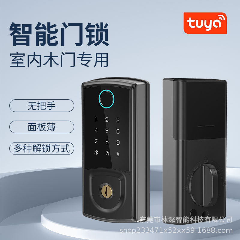 跨境美式呆锁室内木门涂鸦WiFi指纹锁密码锁家用办公室智能电子锁