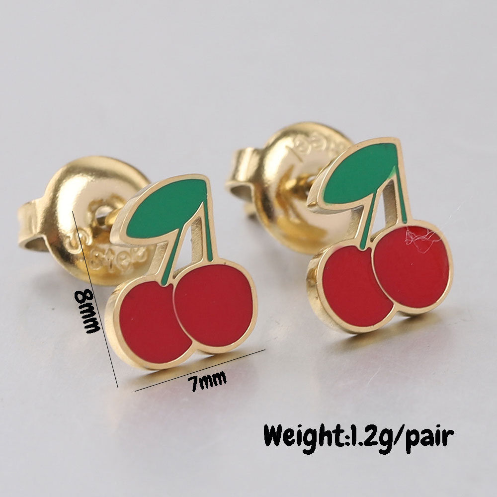5g Weight 1 Pair Simple Style Cherry Heart Shape Strawberry Enamel Titanium Steel Ear Studs