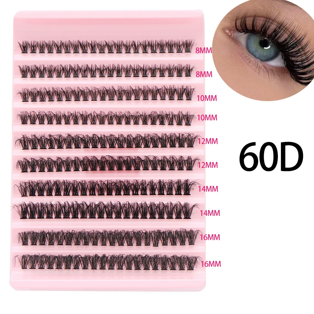 False Eyelash Cluster Set, multi-volume (30D–100D), options with glue & tweezers, compact case