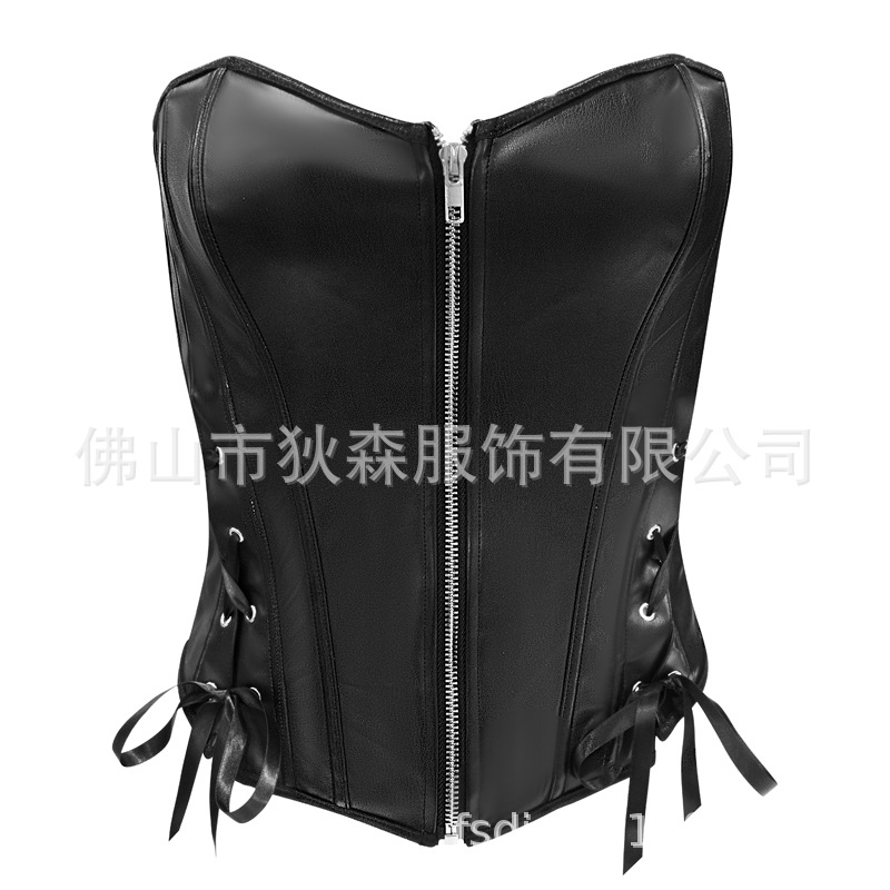 Corsé de corte corsé con cremallera de cuero de imitación para mujer