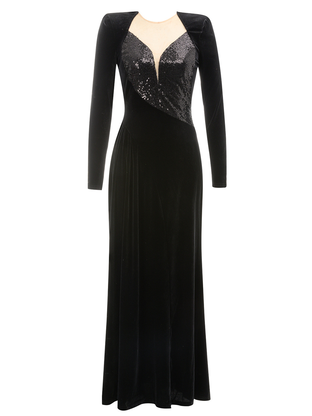 Autumn Winter Elegant Long Sleeve round Neck Long Patchwork Dress Evening Dress