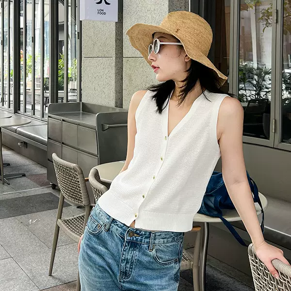 马甲女夏薄款轻薄干爽简约法式V领马甲开衫女休闲高级感马甲女款