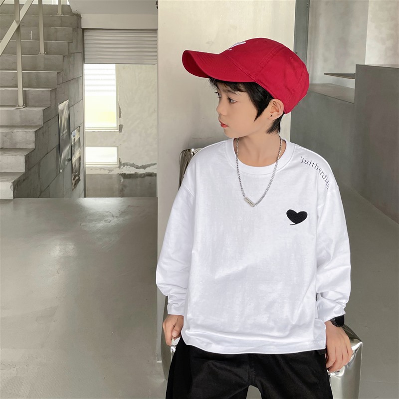 2023 de otoño de los nuevos niños de algodón de otoño bordado camiseta de los niños de estilo coreano camisa de manga larga de los niños de moda