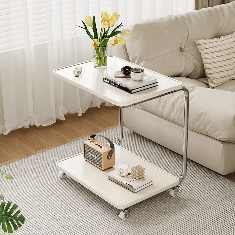 Mobile Sofa Side Table Coffee Table with Wheels for Home Dormitory Bedroom Bedside Storage Rack Living Room Internet Celebrity Iron Small Table
