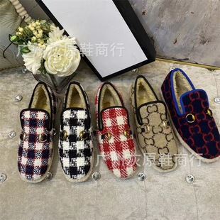2023 New G fashion Joker Mao Mao loafers snowshoes a pedal Bean shoes plus velvet shoes women's shoes