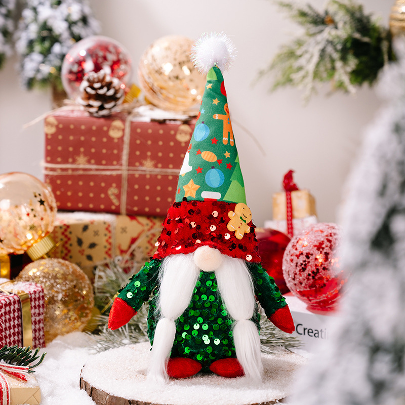 Christmas New Decorations Gingerbread Man Print Hat Sequins Rudolph Doll Christmas Faceless Doll Window Ornaments_voghion.com