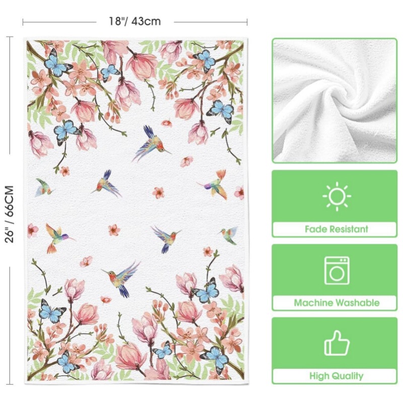 アマゾンの全ポリエステルプリントキッチンタオル花鳥植物装飾家庭用皿洗いタオルは吸水して油をつけない|undefined