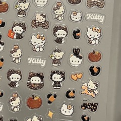 小さなサツマイモハローキティネイルステッカー浮雕り立体ヒョウ柄ハローキティ水カップステッカーカメラ爪ステッカー