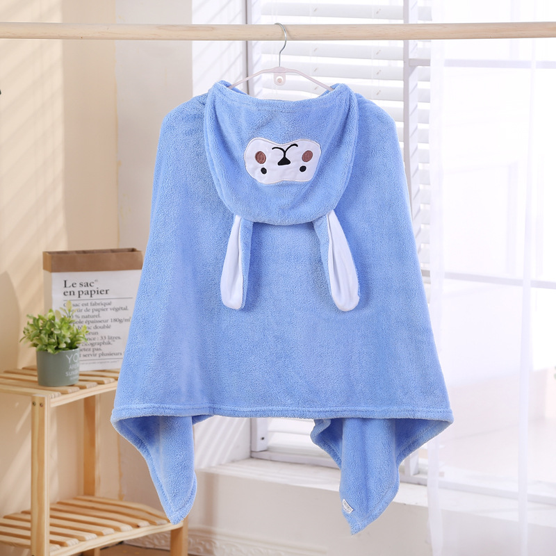 Toalla de baño de terciopelo coral con capucha, poncho absorbente, albornoz con capucha bordado para bebé, manta infantil de dibujos animados. image 13
