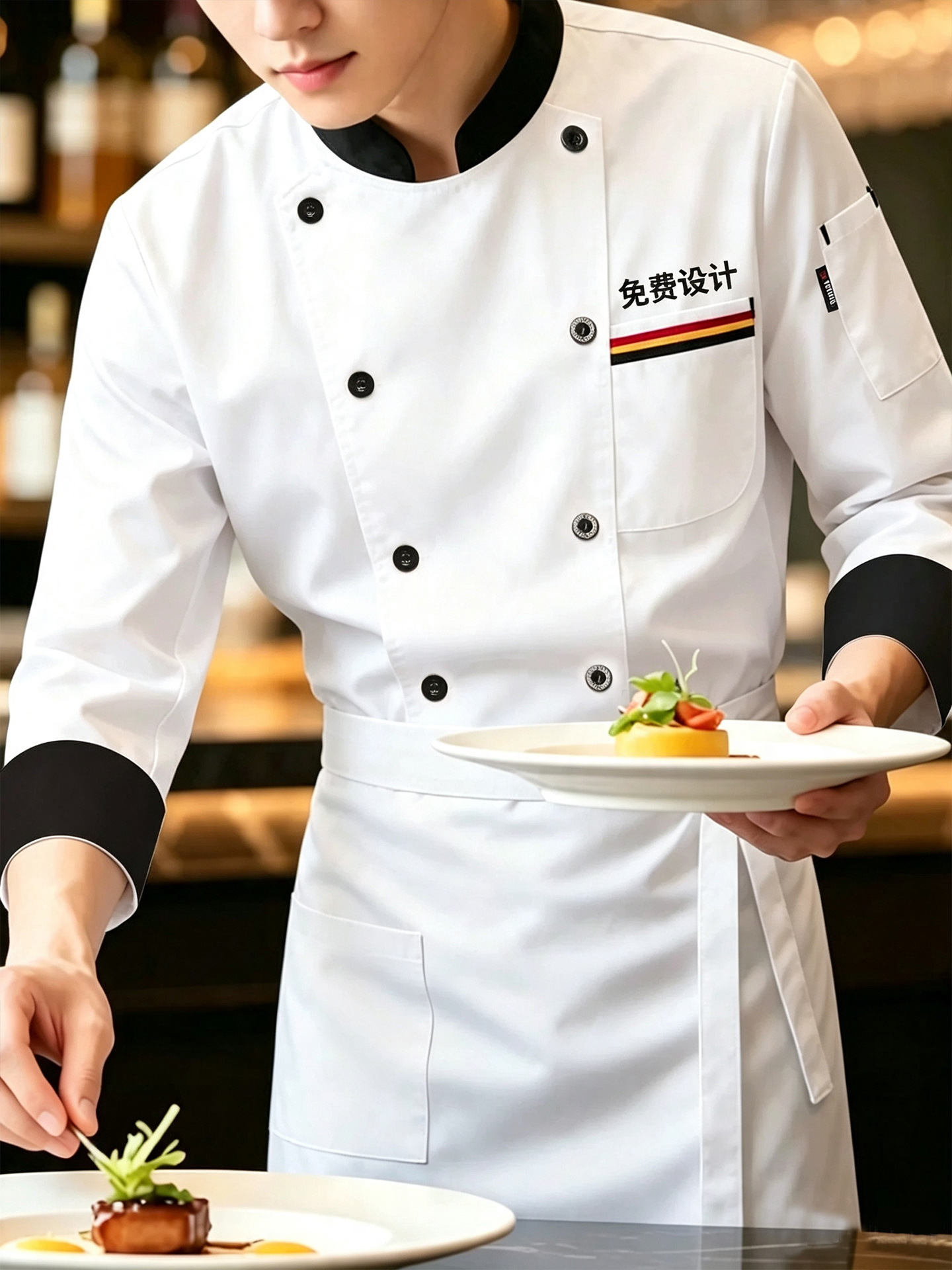 Ropa de Trabajo para Chef de Cocina de Restaurante y Cafetería, Ropa de Trabajo de Manga Larga para Hombre, Ropa de Chef de Restaurante de Hotel, Ropa de Chef de Manga Corta Hecha a Medida para Hombre image 3