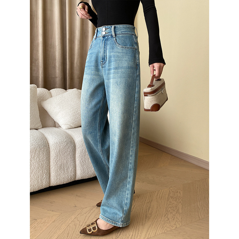Sinan good version of the recommend fall and winter vertical slim high waist straight jeans wide leg pants SN3826 Sinan good version of the recommend fall and winter vertical slim high waist straight jeans wide leg pants SN3826