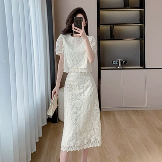 小香风蕾丝套装女新款高级感气质搭配一套半身裙两件套