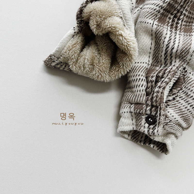 Estilo artístico de los muchachos de la tela escocesa camisa de lana forrada de invierno Nuevas niñas de estilo coreano retro top coat moda infantil ropa para niños