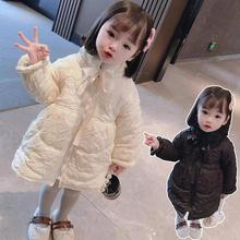 女童冬装棉服大衣宝宝洋气儿童个性潮牌韩版加绒加厚提花棉衣外套