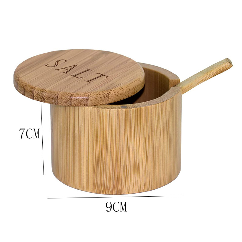 Condimento de cocina transfronterizo Jar Suministros de cocina caja de condimento de bambú redonda estante de especias