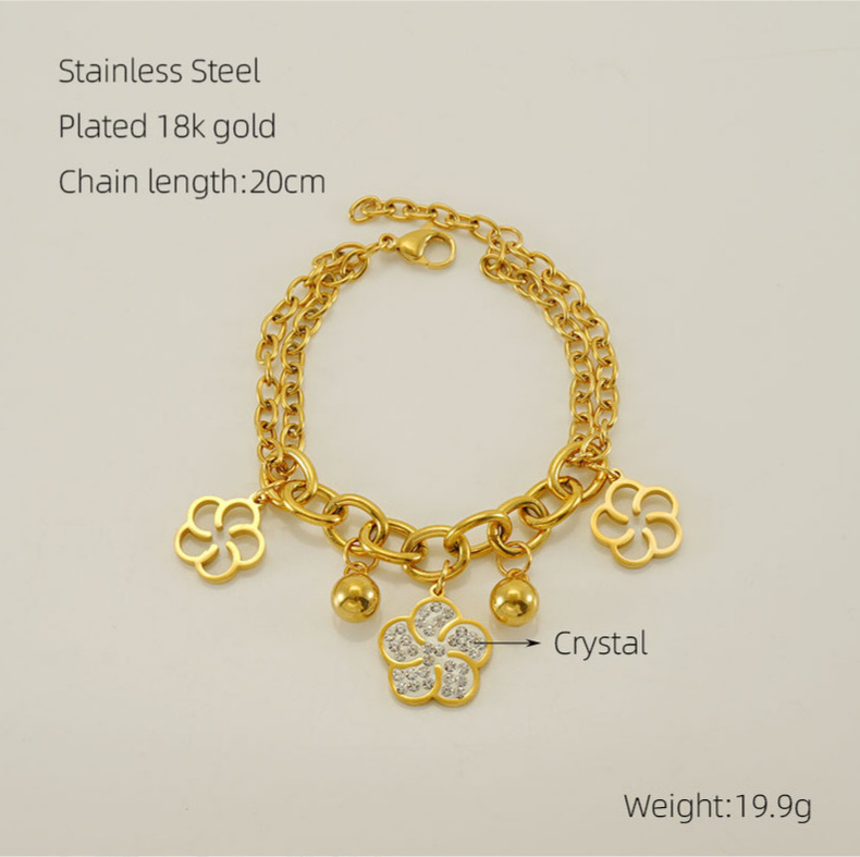 Flower Pattern Women's Gender Ion Plating (IP) Flower Stainless Steel Simple Style Waterproof Non Tarnish 304 Stainless Steel Bracelets