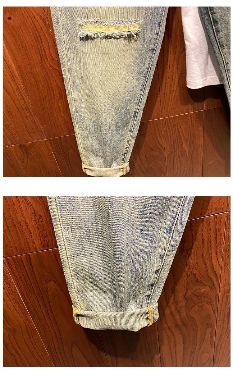 Men's Vintage Distressed Washed Ripped Jeans Loose Fit Slim Straight Leg Trendy American Style Trousers For Spring Autumn_mkmklike.com