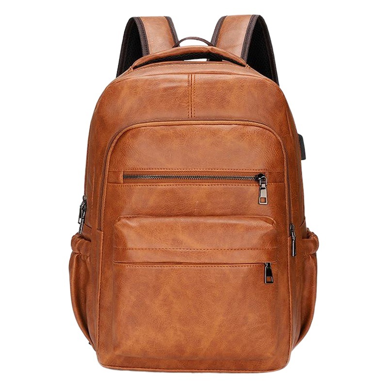 Mochila mochila de los hombres de estilo coreano PU cuero estudiante mochila multifuncional impermeable al aire libre mochila de la computadora