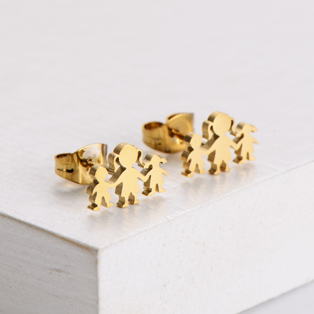 AML [Distribution New Products] Titanium Steel 316L Ornament Cartoon Simple Pendant Set Earrings Chi