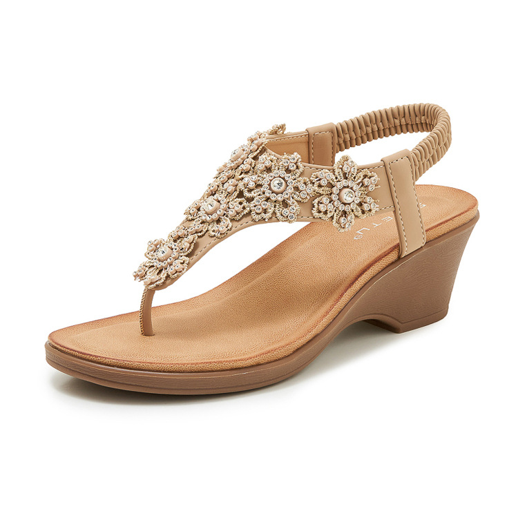 Sandal đế xuồng đính đá hoa thời trang mùa hè 2026 mẫu mới 180-3 — màu nâu, màu đen, quả mơ chi tiết 21