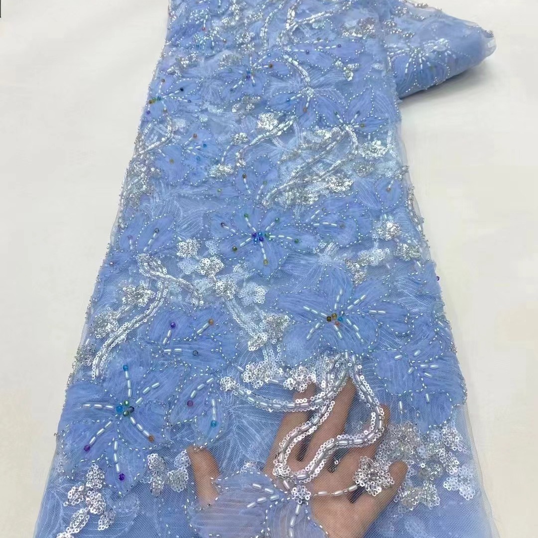 Flores bordadas de diamantes de color sequinado tubo de perlas bordado tela pequeña fresca moda vestido de boda vestido de baile tela image 5