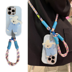 かわいいネットレッド子犬のスタンドはiphone 14/15promax携帯ケースの女性リンゴ12/13セット11xrを斜めに掛けている