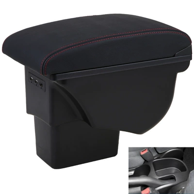 Suitable for Russian Version Kia 09 Soul Armrest Box Modified Original Kia Soul Central Armrest Box (Armrest box) - microfiber-leather-black-red-thread