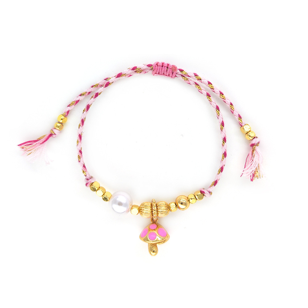 Women's Gender Casual Mushroom Polyester Copper Knitting 18K Gold Plated Women's Drawstring Bracelets