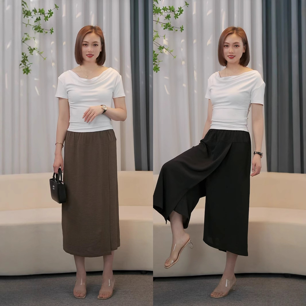 Yuxin Maner 여름 얇은 선 스크린은 여성의 높은 허리 분할 게으른 얼음 실크 컬로 테스 다리가 두껍고 슬림 자른 바지