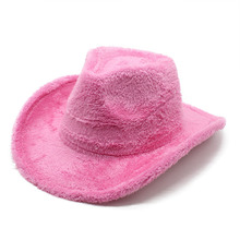 仿兔毛帽子女秋冬新款爵士帽欧美时尚礼帽大檐遮阳西部牛仔批发